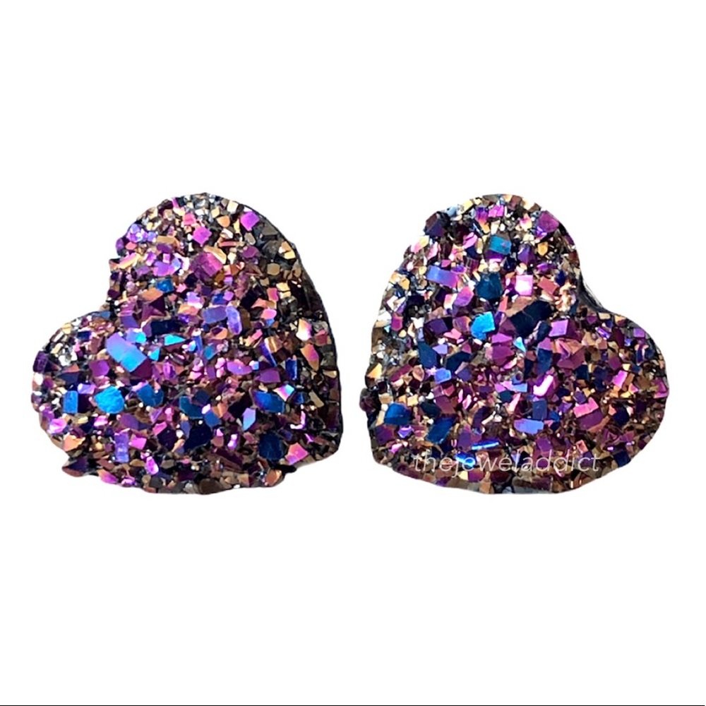 3/$15🎀 copper magenta rainbow faux druzy hearts